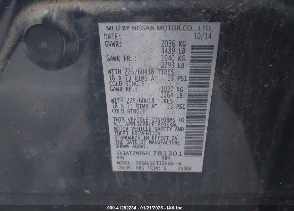 2015 NISSAN ROGUE SL VIN: 5N1AT2MT6FC781301