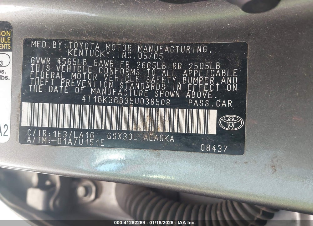 2005 TOYOTA AVALON XLS VIN: 4T1BK36B35U038508