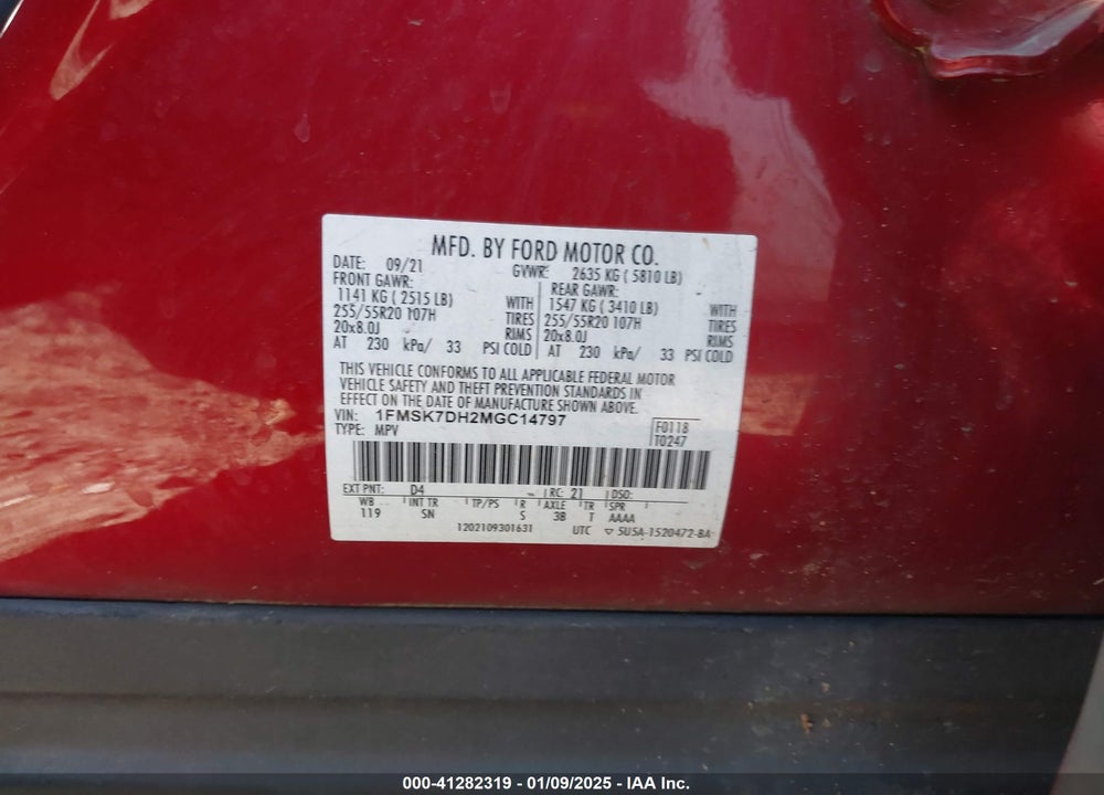 2021 FORD EXPLORER VIN: 1FMSK7DH2MGC14797