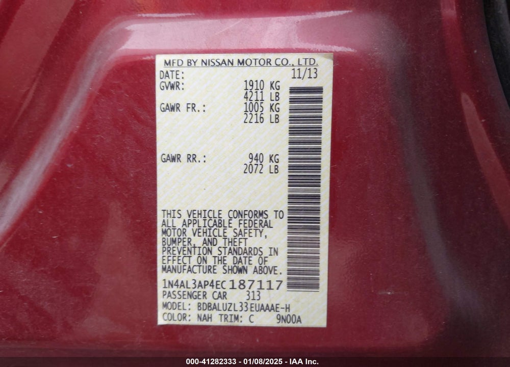 2014 NISSAN ALTIMA VIN: 1N4AL3AP4EC187117