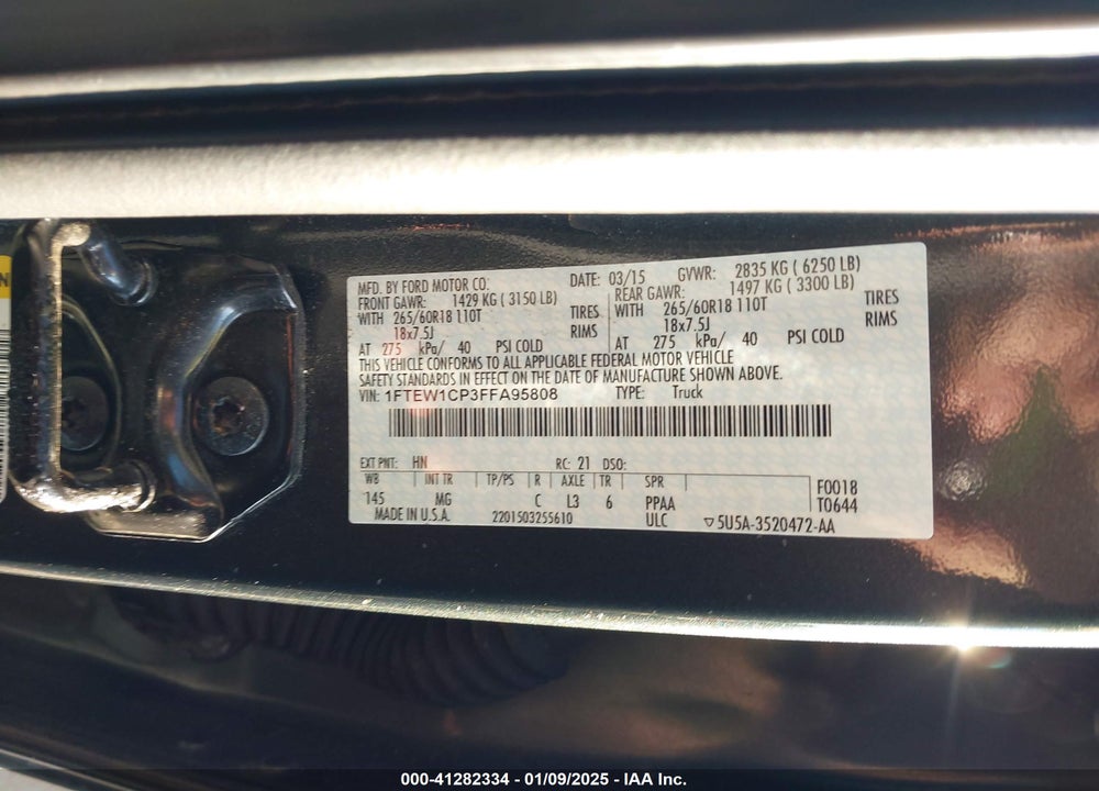 2015 FORD F-150 XLT VIN: 1FTEW1CP3FFA95808