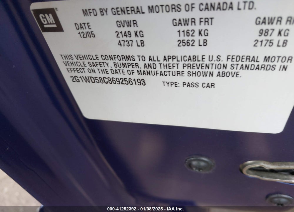 2006 CHEVROLET IMPALA VIN: 2G1WD58C869256193