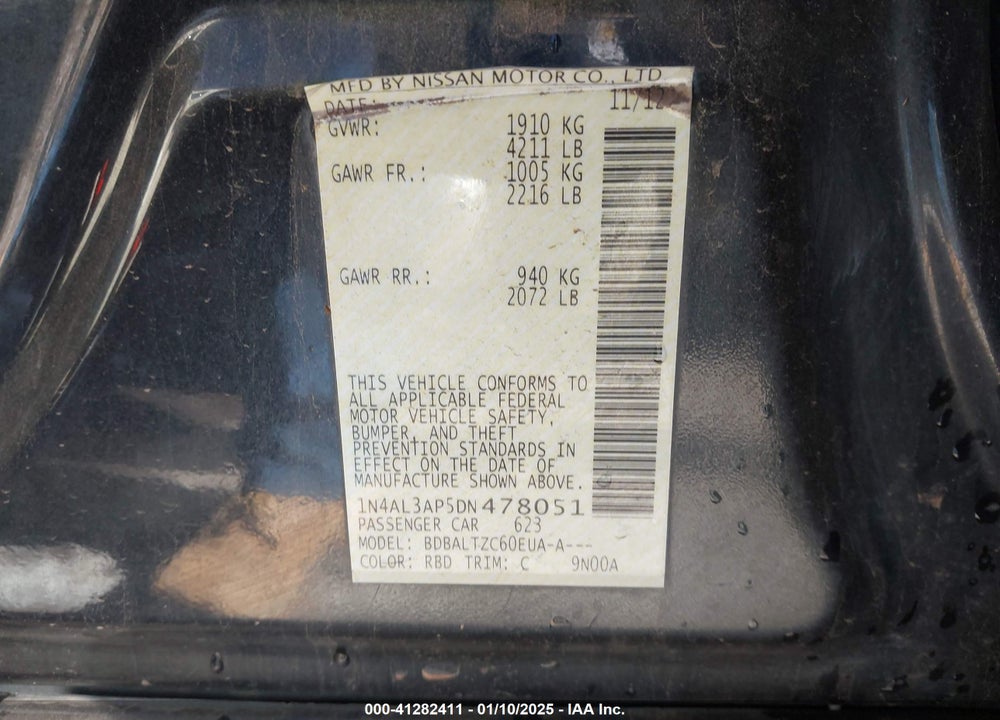 2013 NISSAN ALTIMA VIN: 1N4AL3AP5DN478051