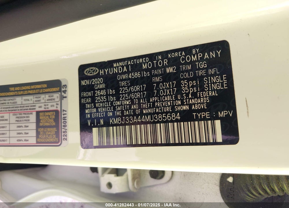 2021 HYUNDAI TUCSON VALUE VIN: KM8J33A44MU385684