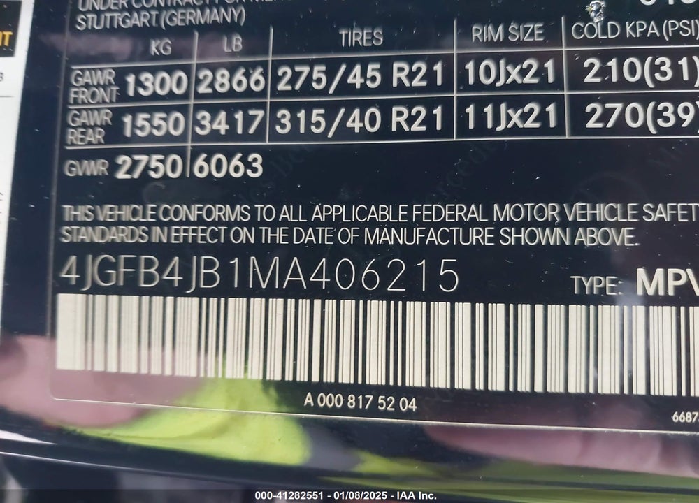 2021 MERCEDES-BENZ GLE 350 VIN: 4JGFB4JB1MA406215