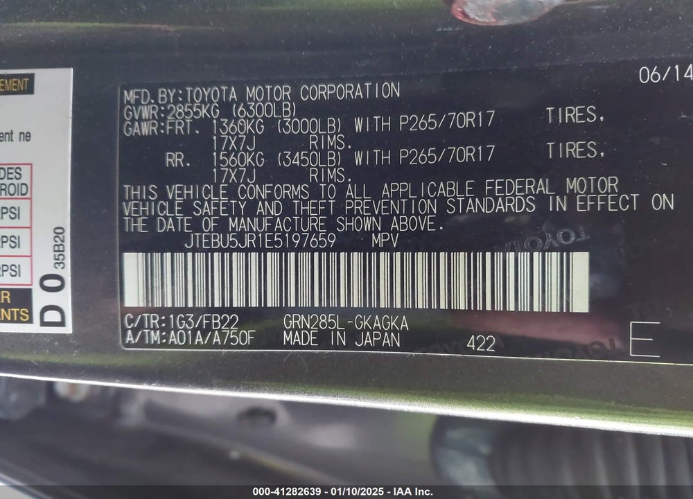 2014 TOYOTA 4RUNNER SR5 VIN: JTEBU5JR1E5197659