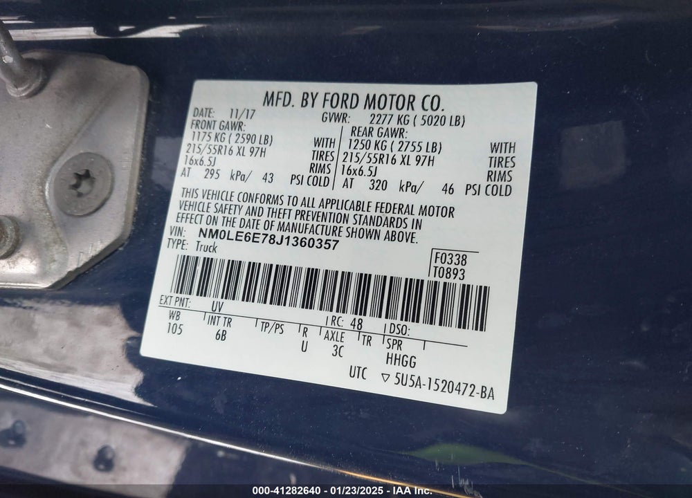 2018 FORD TRANSIT CONNECT XL VIN: NM0LE6E78J1360357