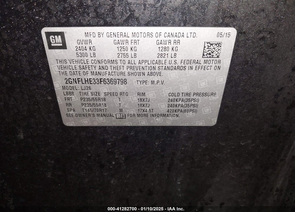 2015 CHEVROLET EQUINOX LTZ VIN: 2GNFLHE33F6369798