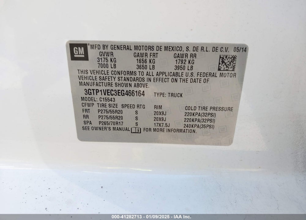 2014 GMC SIERRA VIN: 3GTP1VEC3EG466164