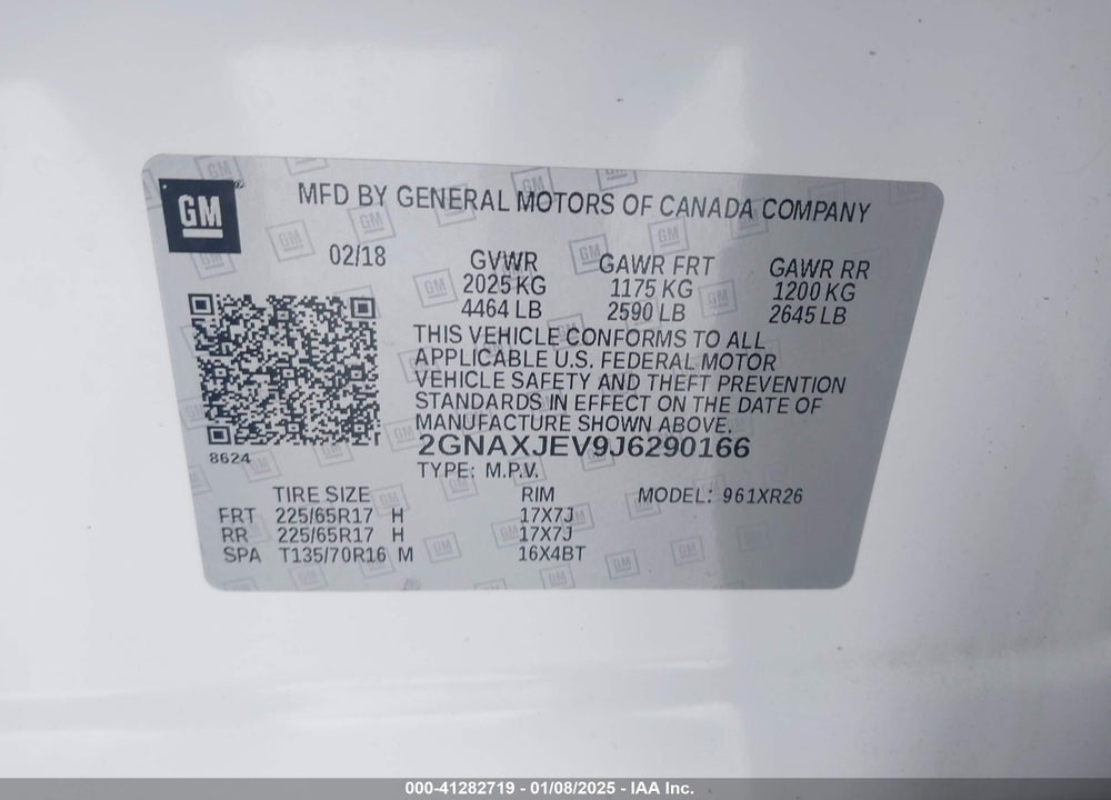 2018 CHEVROLET EQUINOX LT VIN: 2GNAXJEV9J6290166