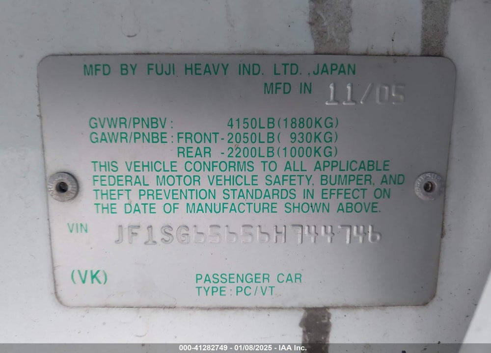 2006 SUBARU FORESTER 2.5X VIN: JF1SG65656H744746