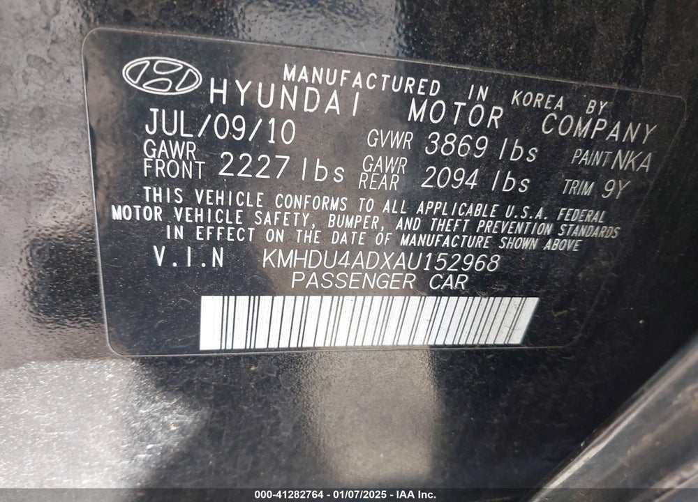 2010 HYUNDAI ELANTRA GLS VIN: KMHDU4ADXAU152968