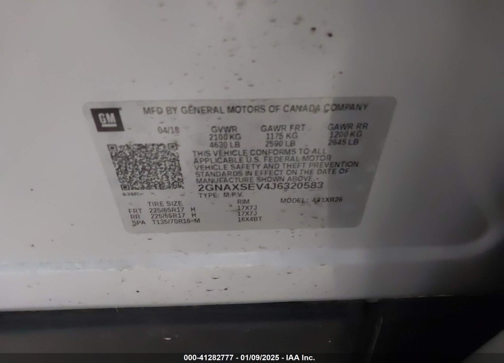 2018 CHEVROLET EQUINOX LT VIN: 2GNAXSEV4J6320583
