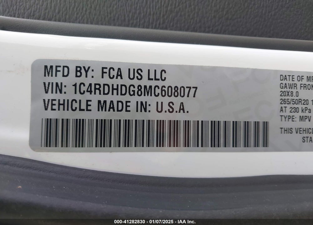 2021 DODGE DURANGO GT PLUS RWD VIN: 1C4RDHDG8MC608077