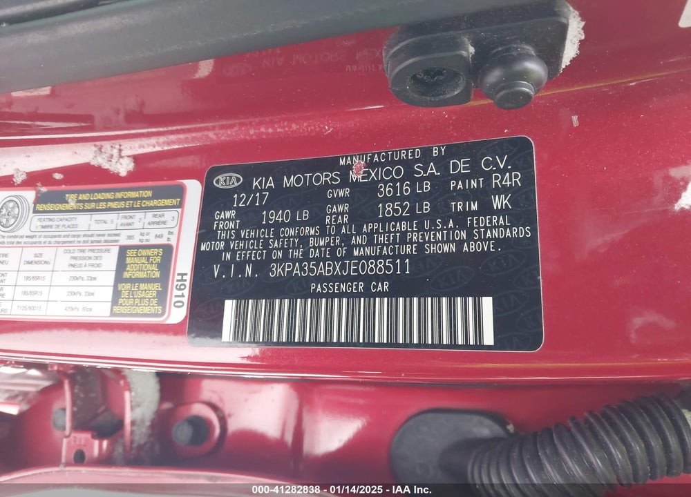 2018 KIA RIO EX VIN: 3KPA35ABXJE088511