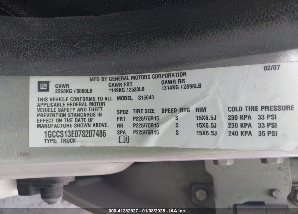 2007 CHEVROLET COLORADO LT VIN: 1GCCS13E078207486