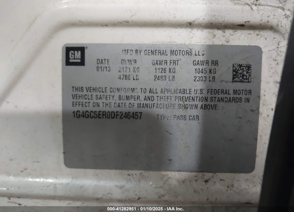 2013 BUICK LACROSSE VIN: 1G4GC5ER0DF246457