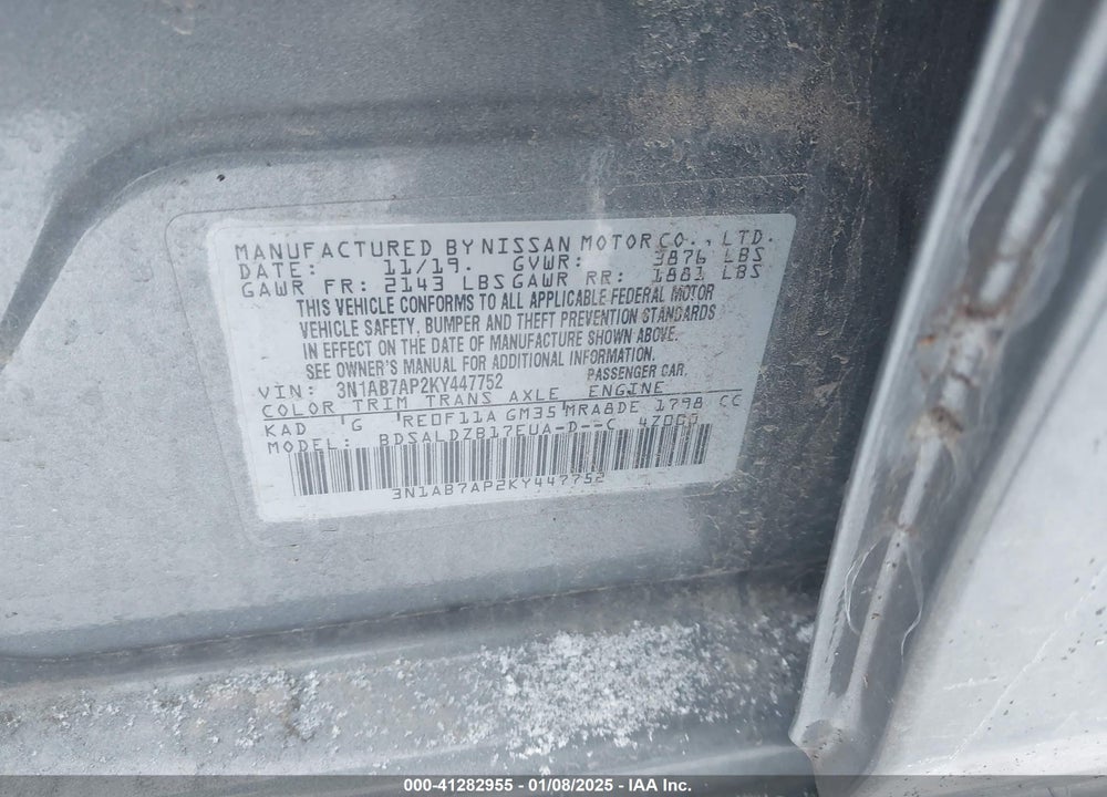 2019 NISSAN SENTRA VIN: 3N1AB7AP2KY447752