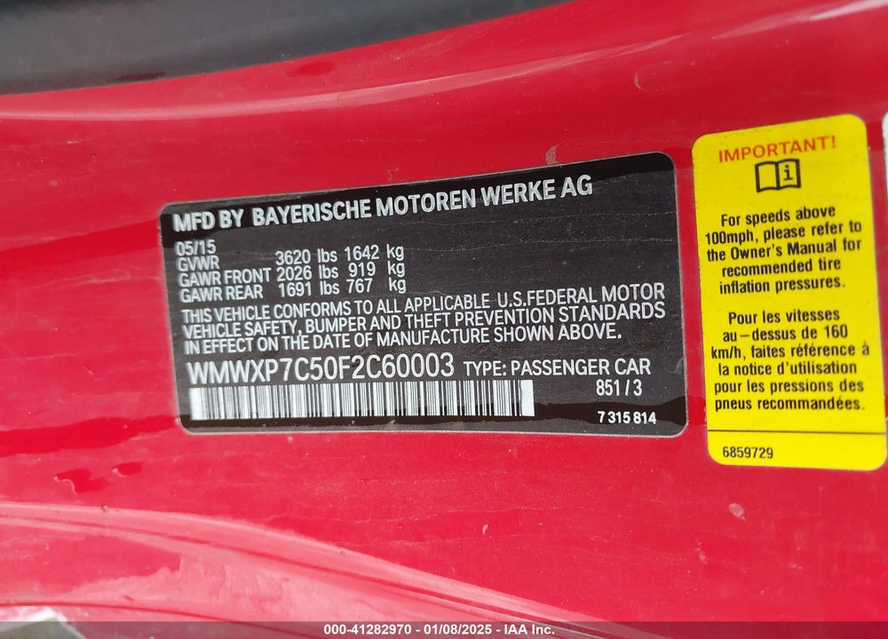 2015 MINI HARDTOP VIN: WMWXP7C50F2C60003