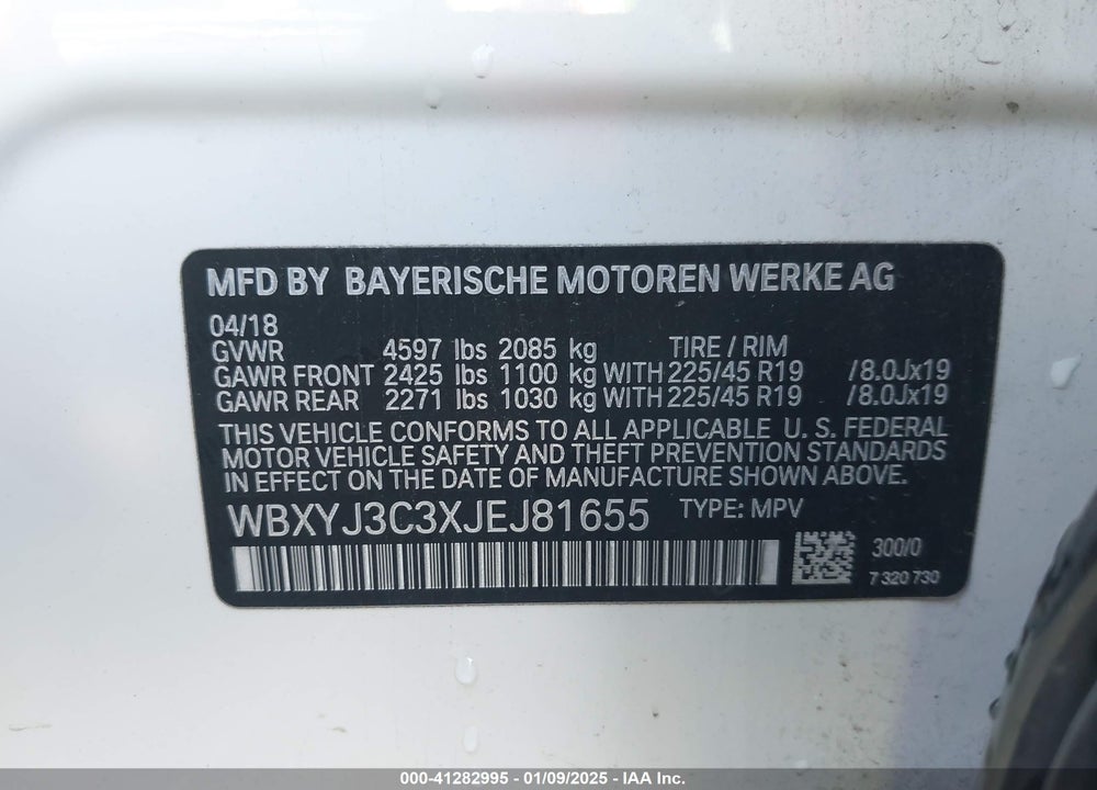 2018 BMW X2 SDRIVE28I VIN: WBXYJ3C3XJEJ81655