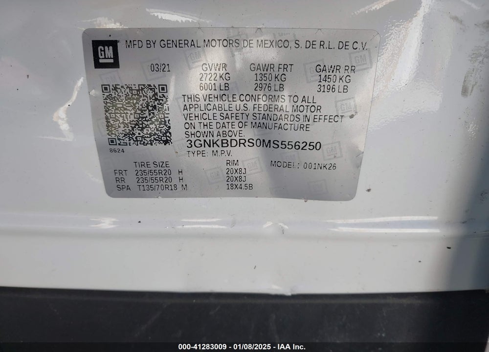 2021 CHEVROLET BLAZER FWD 3LT VIN: 3GNKBDRS0MS556250