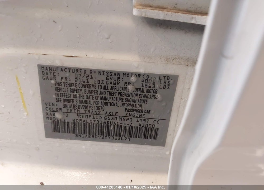 2021 NISSAN SENTRA VIN: 3N1AB8DV2MY313679