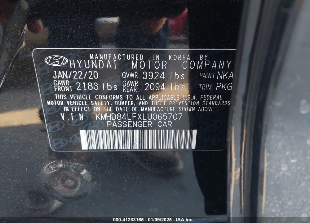 2020 HYUNDAI ELANTRA SEL VIN: KMHD84LFXLU065707