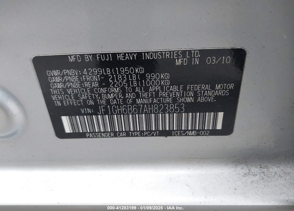 2010 SUBARU IMPREZA 2.5I PREMIUM VIN: JF1GH6B67AH823853