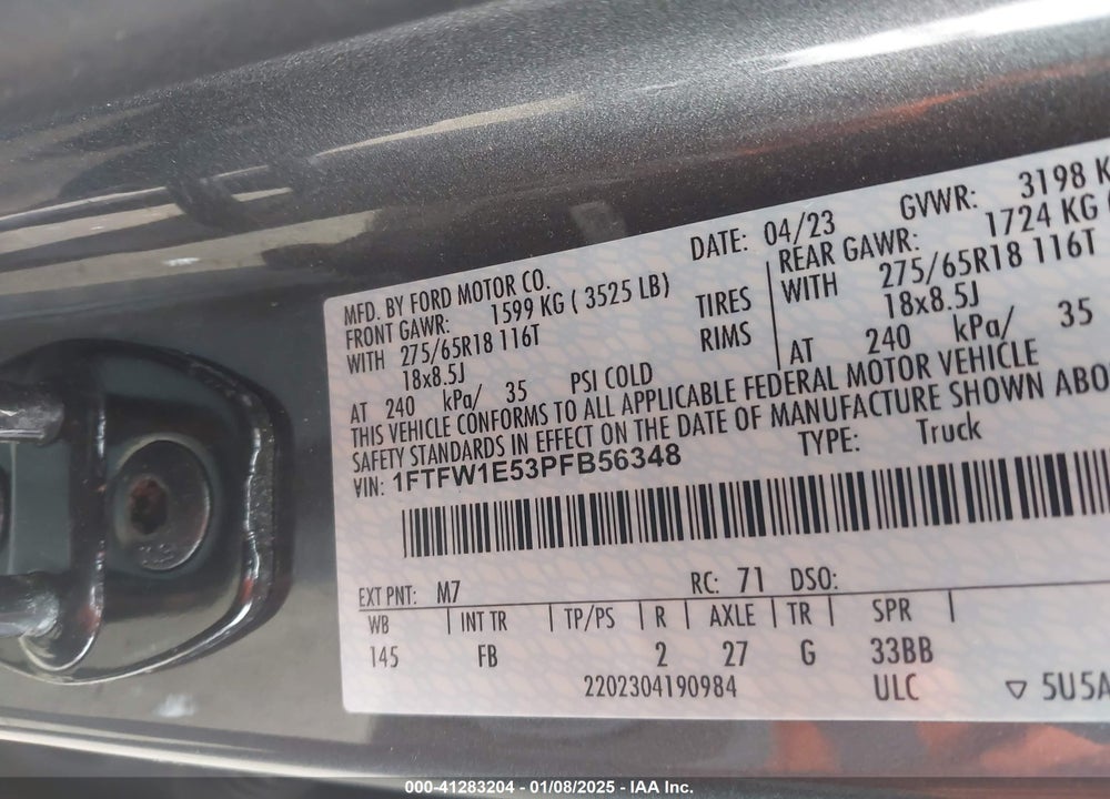 2023 FORD F-150 XLT VIN: 1FTFW1E53PFB56348
