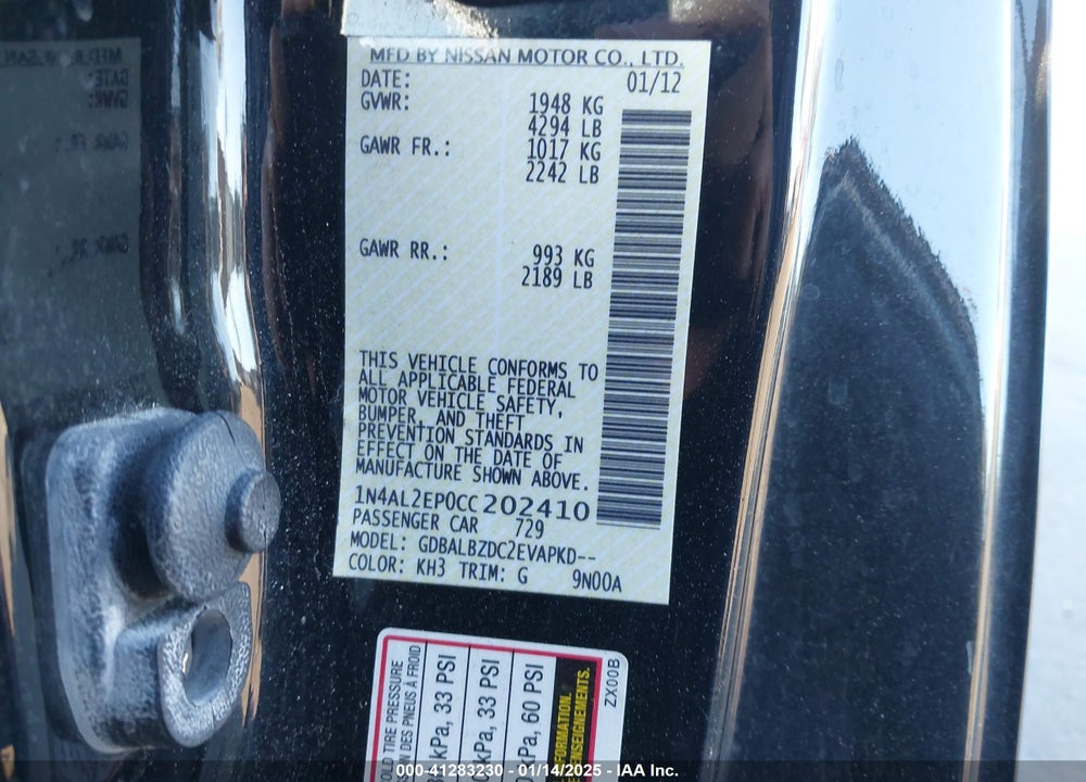 2012 NISSAN ALTIMA 2.5 S VIN: 1N4AL2EP0CC202410