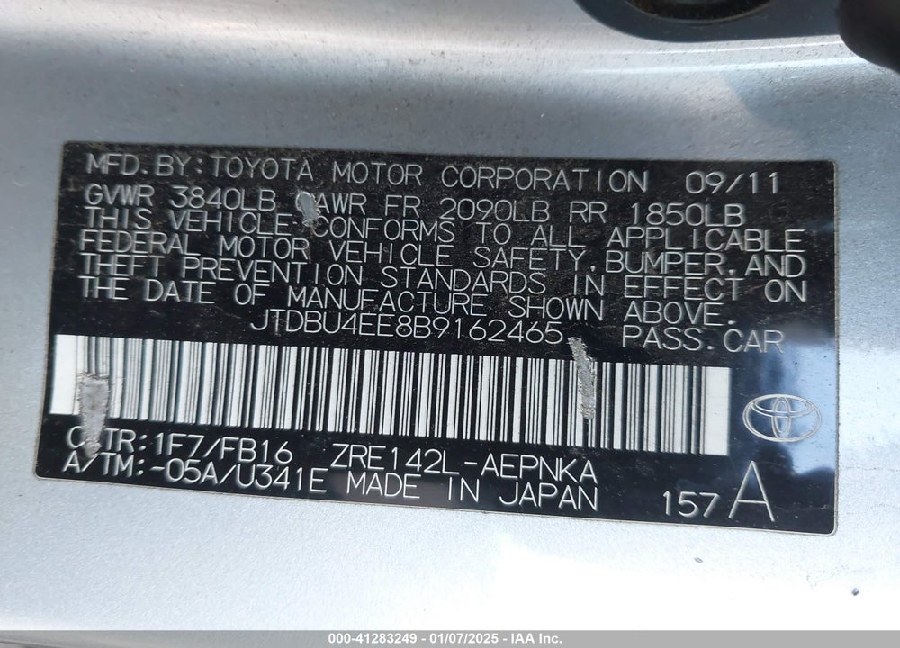 2011 TOYOTA COROLLA S/LE VIN: JTDBU4EE8B9162465