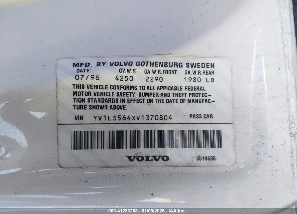 1997 VOLVO 850 GLT VIN: YV1LS564XV1370804