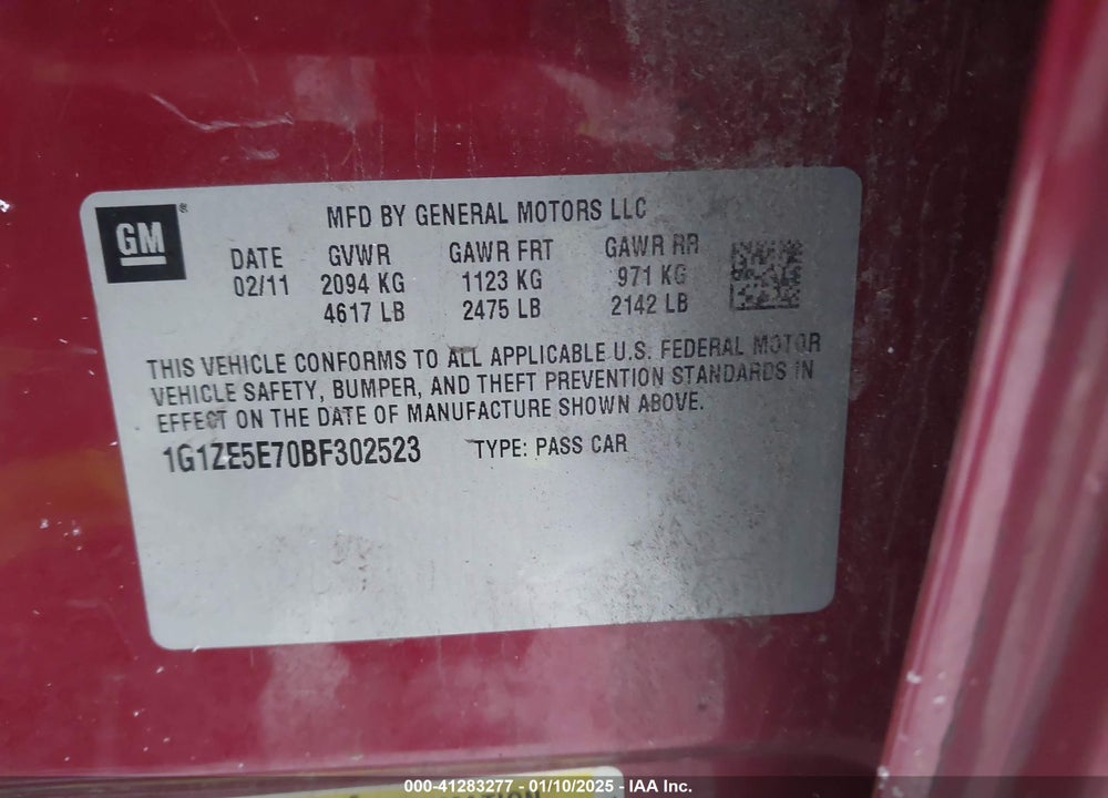 2011 CHEVROLET MALIBU LTZ VIN: 1G1ZE5E70BF302523