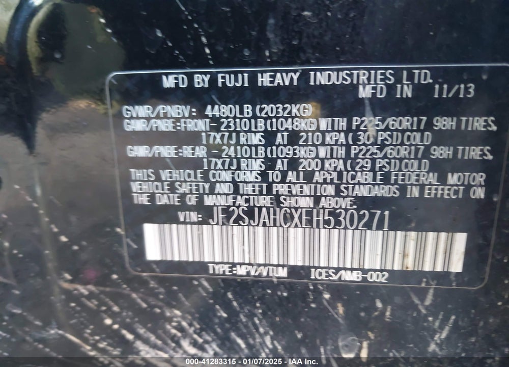 2014 SUBARU FORESTER 2.5I LIMITED VIN: JF2SJAHCXEH530271