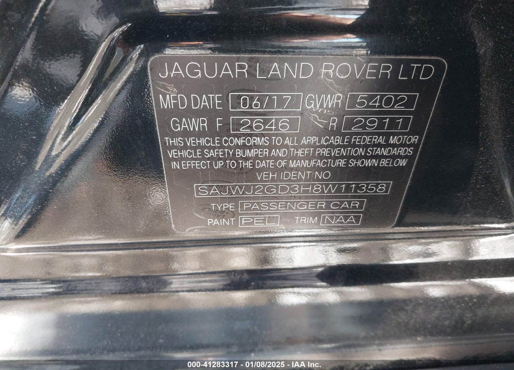 2017 JAGUAR XJ XJL PORTFOLIO VIN: SAJWJ2GD3H8W11358