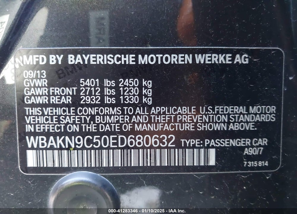 2014 BMW 550I VIN: WBAKN9C50ED680632