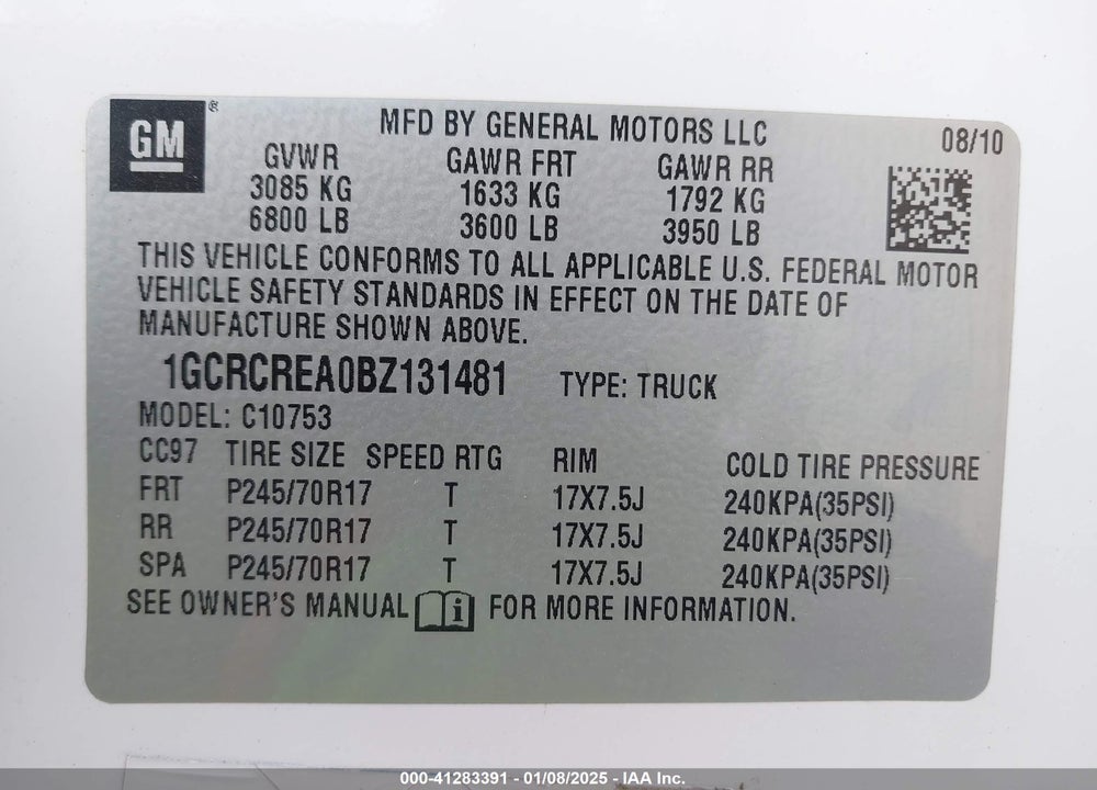 2011 CHEVROLET SILVERADO 1500 LS VIN: 1GCRCREA0BZ131481