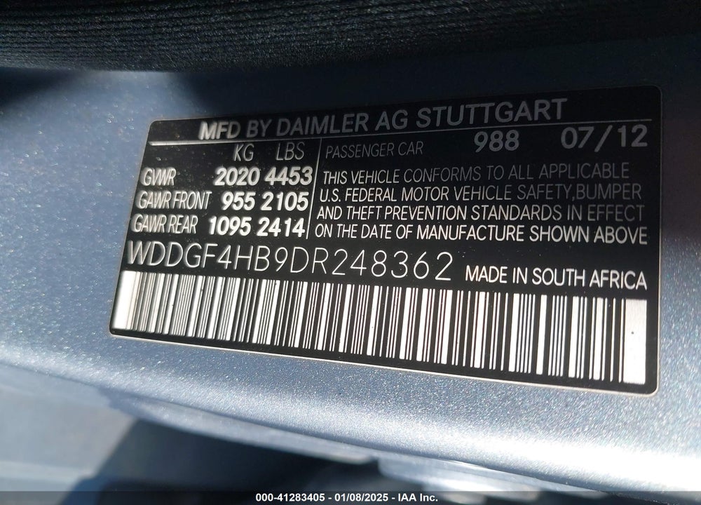 2013 MERCEDES-BENZ C 250 LUXURY/SPORT VIN: WDDGF4HB9DR248362