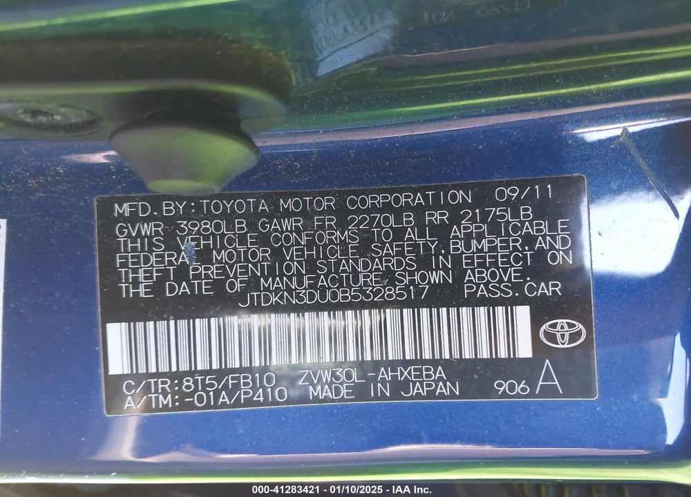 2011 TOYOTA PRIUS TWO VIN: JTDKN3DU0B5328517