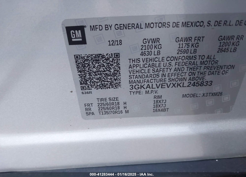 2019 GMC TERRAIN SLT VIN: 3GKALVEVXKL245833