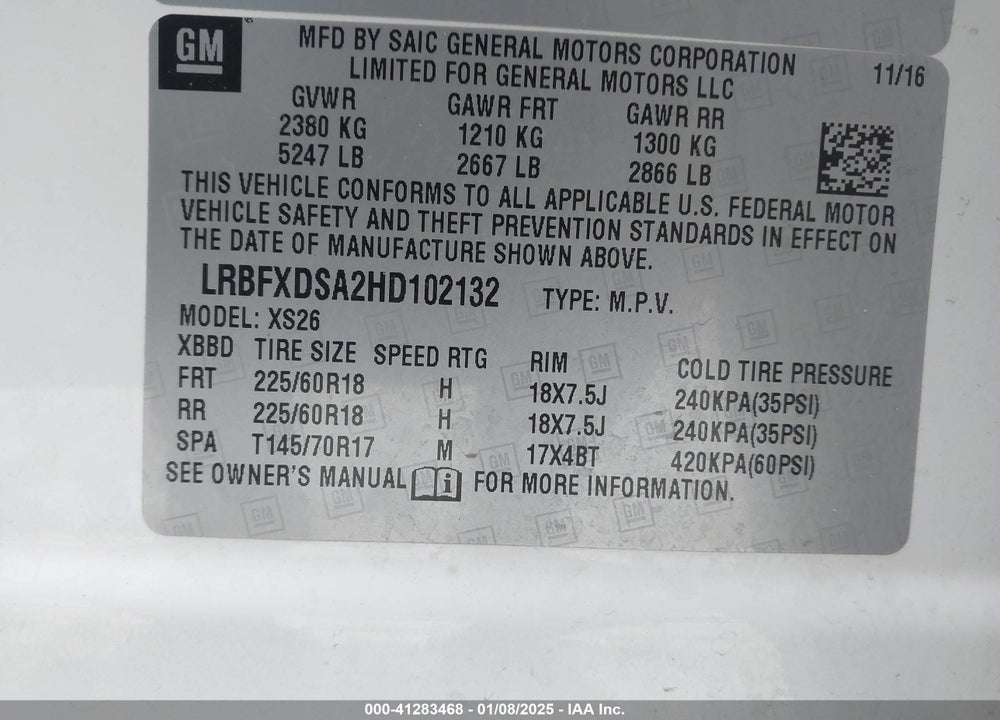 2017 BUICK ENVISION ESSENCE VIN: LRBFXDSA2HD102132