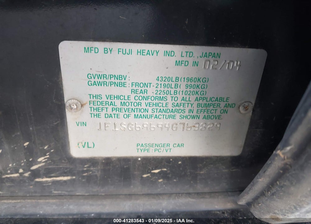 2004 SUBARU FORESTER 2.5XT VIN: JF1SG69694G763829