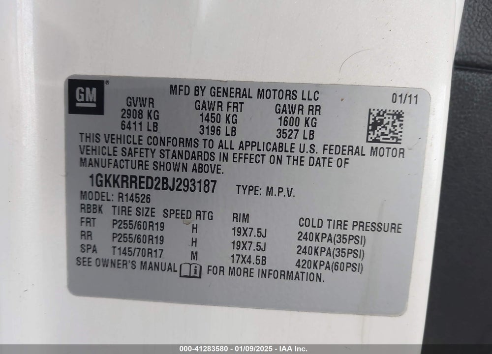 2011 GMC ACADIA SLT-1 VIN: 1GKKRRED2BJ293187