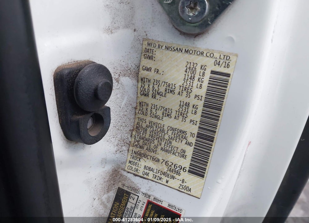 2016 NISSAN FRONTIER VIN: 1N6BD0CT6GN762696