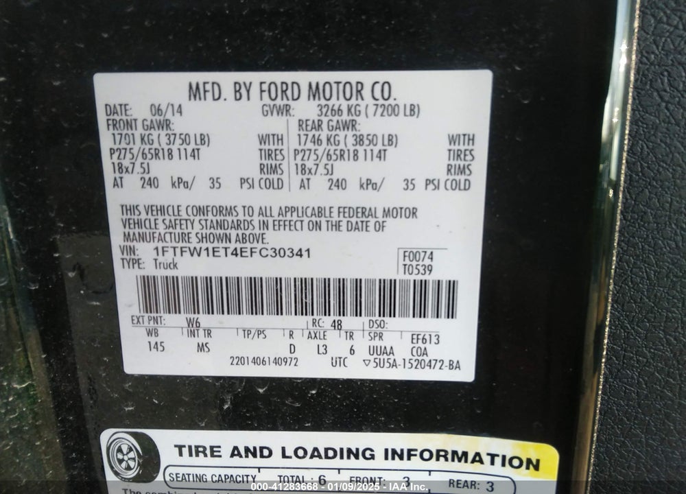 2014 FORD F-150 VIN: 1FTFW1ET4EFC30341