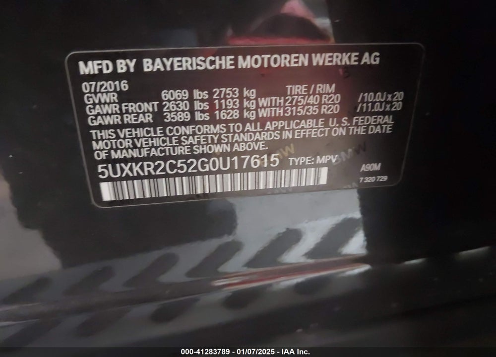 2016 BMW X5 SDRIVE35I VIN: 5UXKR2C52G0U17615