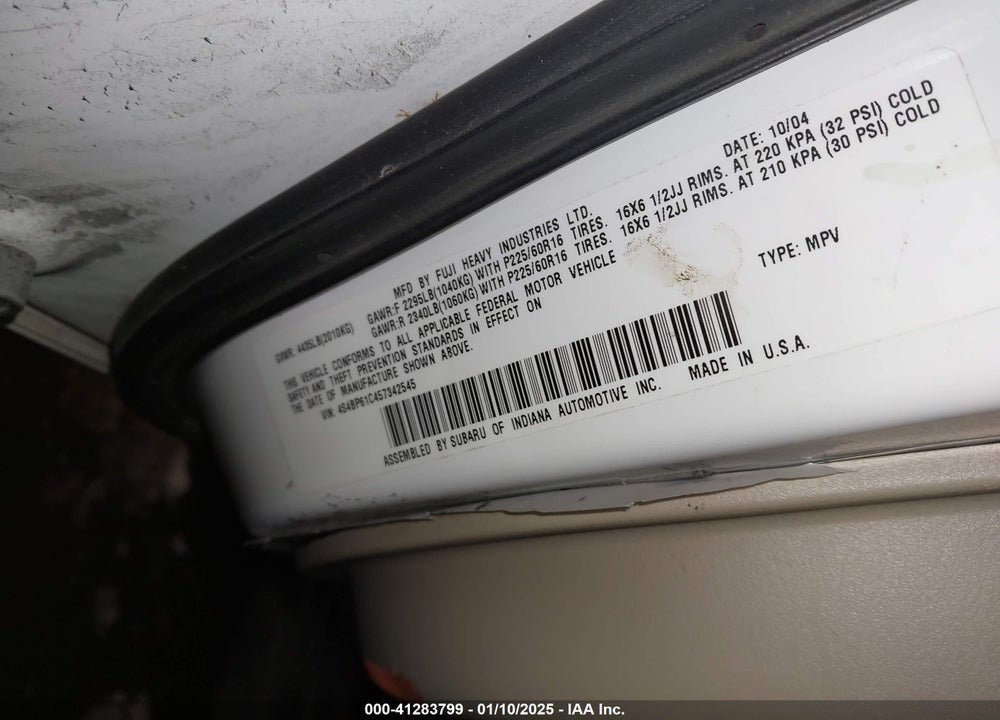 2005 SUBARU OUTBACK 2.5I VIN: 4S4BP61C457342545