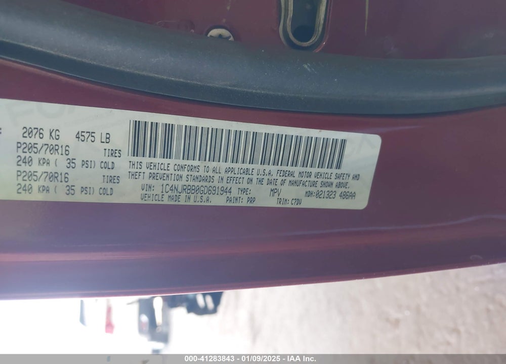 2016 JEEP PATRIOT SPORT VIN: 1C4NJRBB0GD691944