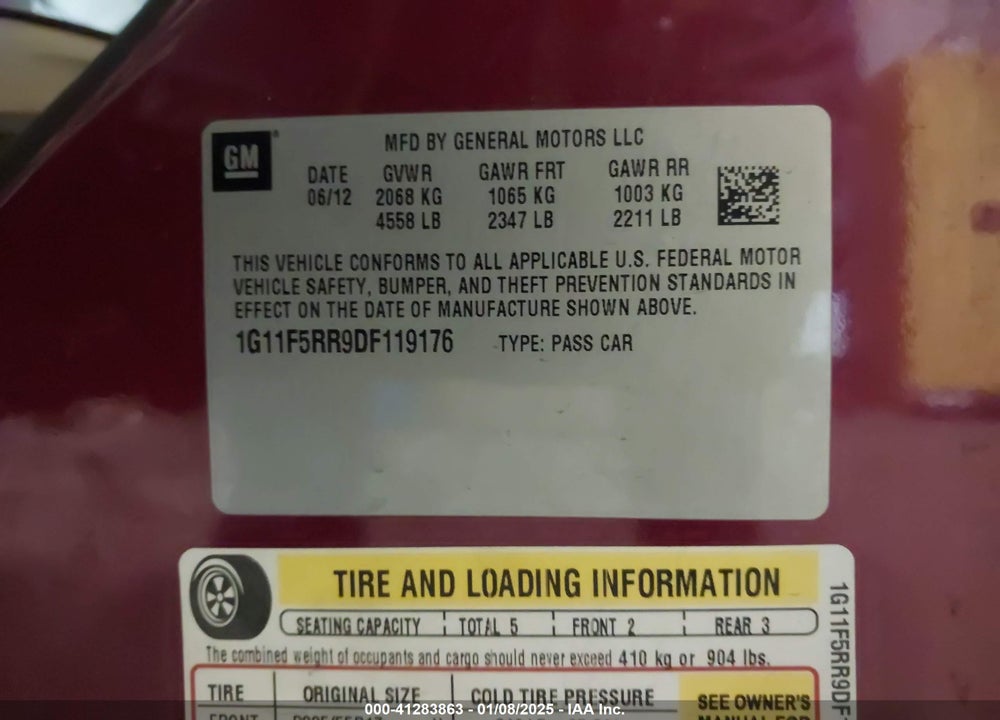 2013 CHEVROLET MALIBU VIN: 1G11F5RR9DF119176