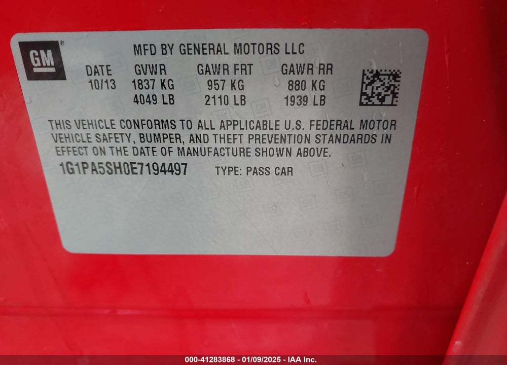 2014 CHEVROLET CRUZE VIN: 1G1PA5SH0E7194497